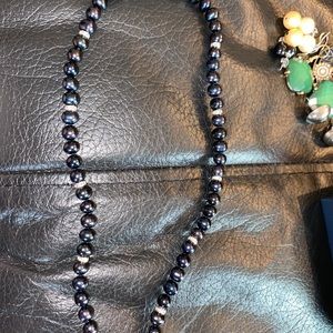 Black pearl and diamond necklace